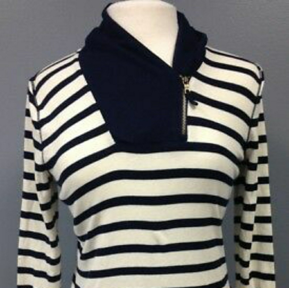 LS1 LRL LAUREN JEANS CO Navy Striped Zipper Medium